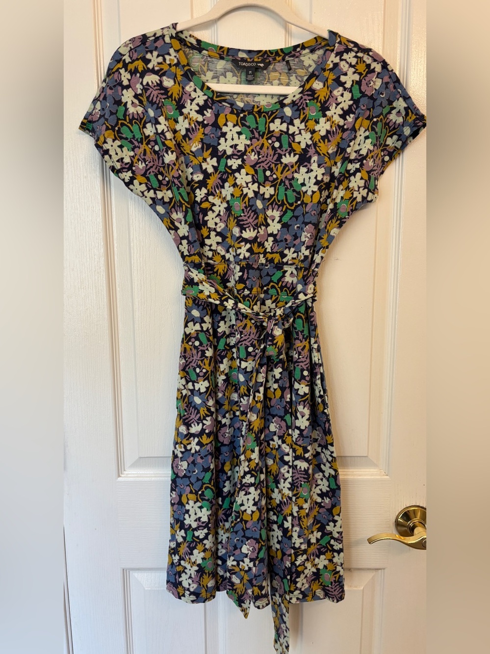Toad & Co. Floral Cue Wrap Navy & Purple Short Sleeve Dress  ~ Women’s Medium ~